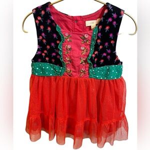 Matilda Jane Holiday‎ Tulle Top–Size 4–Mixed Print Velvet & Embroidered Bodice